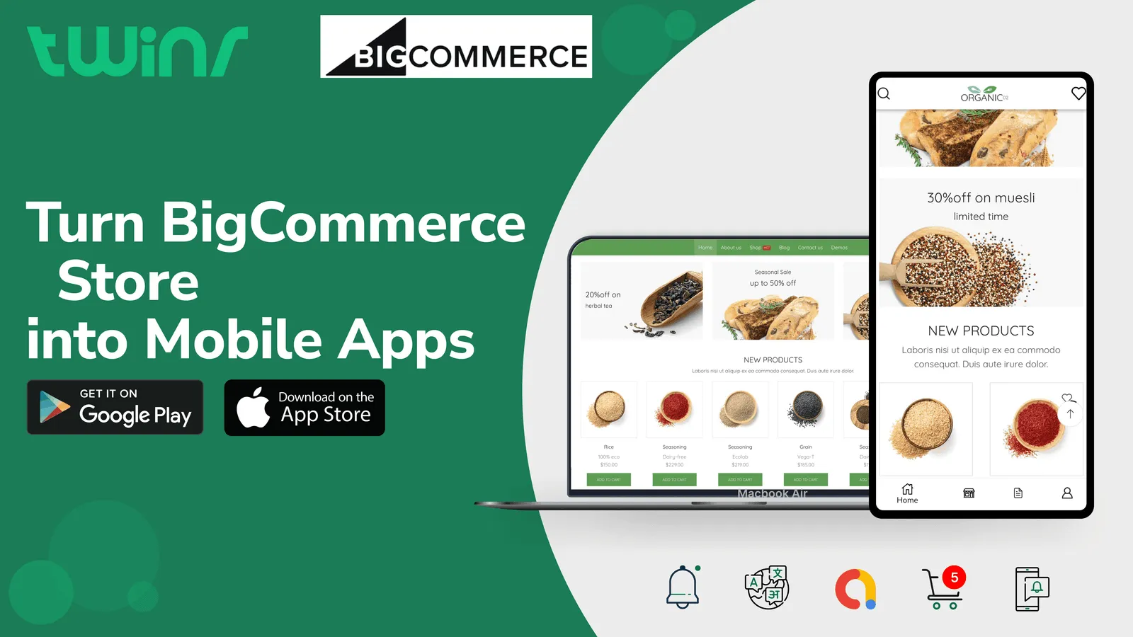 Twinr is best BigCommerce app builder that converts bigcommerce site to mobile app