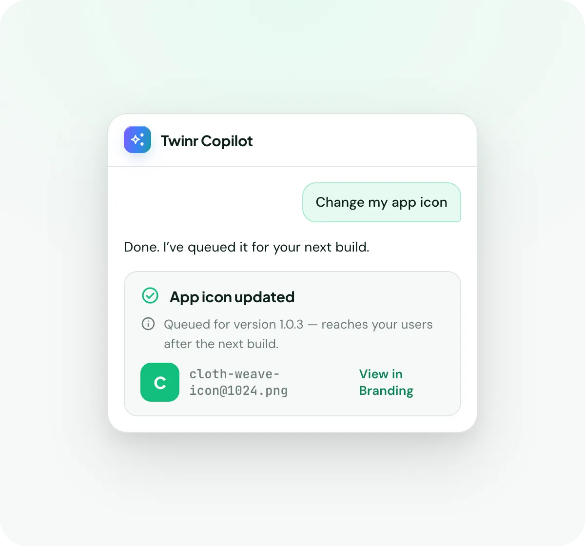 Copilot updating the app icon, queued for version 1.0.3 after the next build