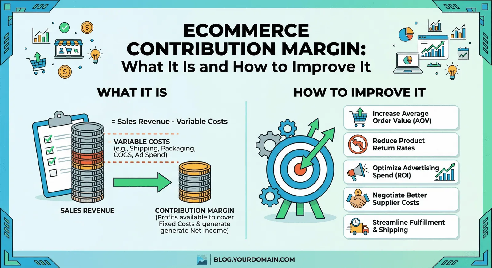 ecommerce contribution margin formula and profit optimization illustration