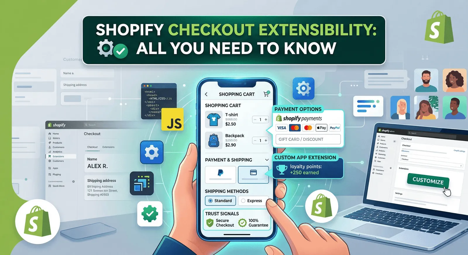 Shopify checkout extensibility with upsell modules, custom payment options, and personalized checkout experience