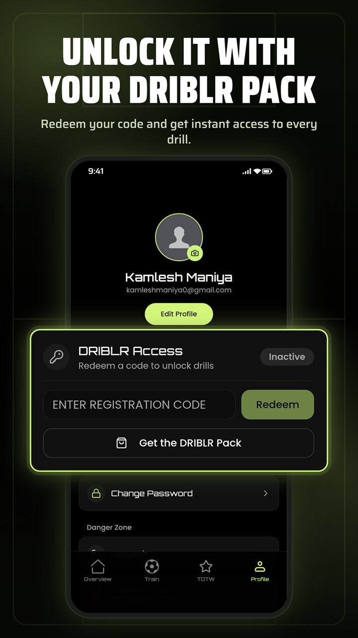 Redeeming a DRIBLR Pack code to unlock every drill
