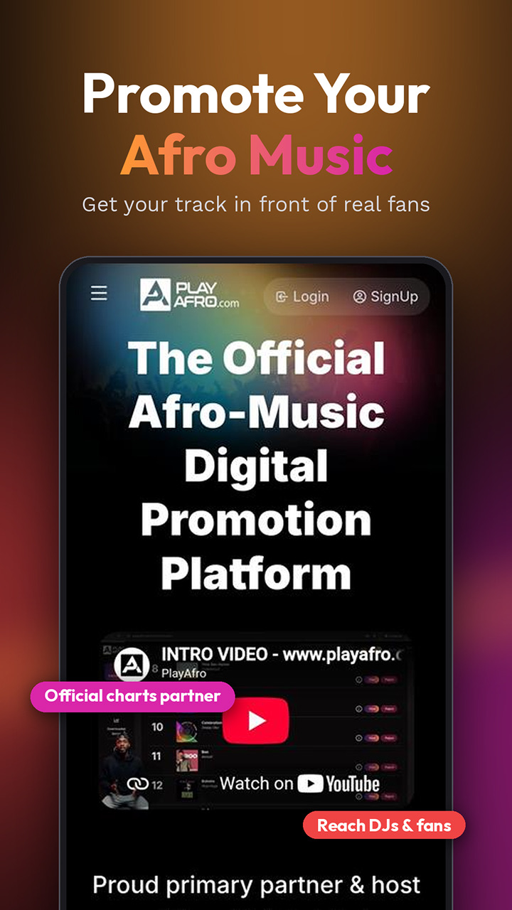 PlayAfro home screen, the Afro music digital promotion platform