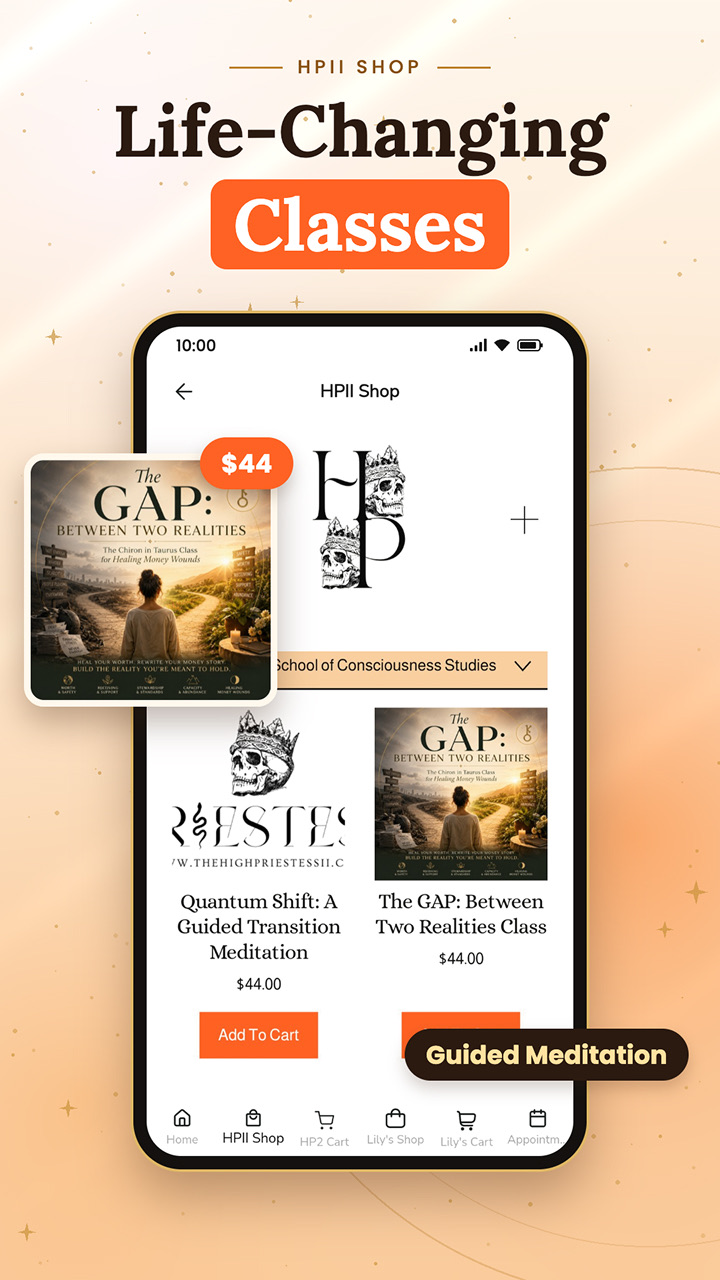 HPII Shop listing guided meditation and consciousness studies classes
